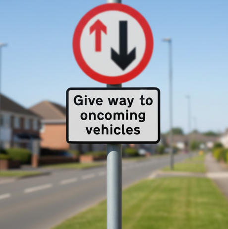 Give way to oncoming vehicles supplementary signs - permanent wall or post mounted reflective