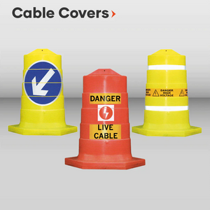Cable covers Hose protection Rubber covers Plastic covers Metal covers Heavy traffic Non-slip surface Customisable UV-resistant Weather-resistant keep left live cable high voltage cable covers