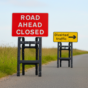 Rectangular Quick Fit Sign Faces - road ahead closed & diverted traffic right