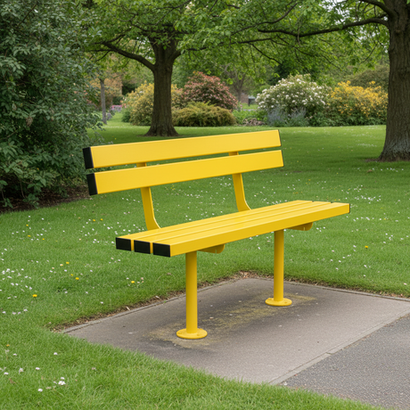 Outdoor yellow bench seating, surface mounted - outdoor furniture - seating benches, picnic tables