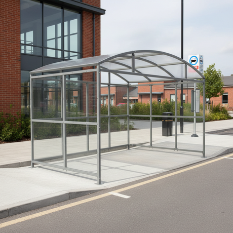 Seating shelter galvanised clear PETG cladding - surface fixed