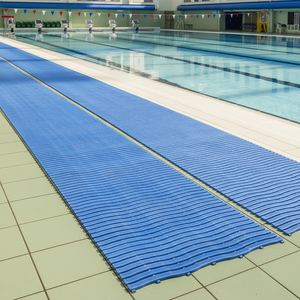 anti slip swimming pool and gym matting - blue rubber slatted drainage pattern