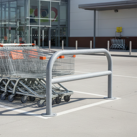 Galvanised steel trolley bay protection hoops ground fix