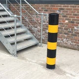 1200mm-high-visibility-safety-bollards-warehouse-industrial-traffic-forklift-bollard-crash-collision-protection-prevention-impact-resistant-durable-galvanised-steel-black-yellow-pedestrian-equipment-perimeter-guards-reflective-heavy-duty-safety-car-parks-depots