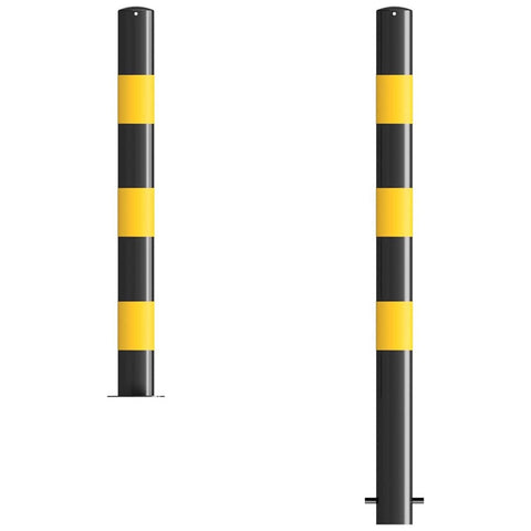 1200mm-high-visibility-safety-bollards-warehouse-industrial-traffic-forklift-bollard-crash-collision-protection-prevention-impact-resistant-durable-galvanised-steel-black-yellow-pedestrian-equipment-perimeter-guards-reflective-heavy-duty-safety-car-parks-depots