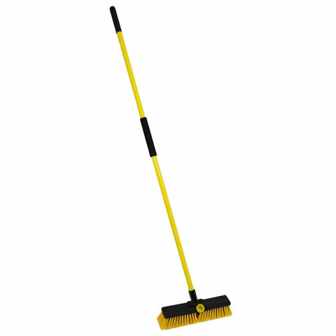 Heavy-duty broom with stiff and soft bristles, perfect for sweeping rubble and debris. Detachable for easy storage, designed with stiff PVC bristles. Yellow/Black, weatherproof grip, 1.2m handle included.