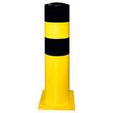 BLACK-BULL-heavy-duty-top-grade-steel-bollard-galvanised-powder-coated-yellow-black-industrial-durable-warehouses-factories-high-visibility-quality-TUV-tested-DGUV108007-surface-fix-bolt-down-concrete-in-ragged-concrete-filled