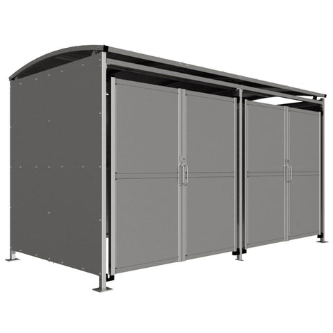 badby-MM2-galvanised-sheet-clad-doors-sided-bike-shelter-mesh-doors-clear-roof-outdoor-bicycle-cycle-secure-steel-commercial-weatherproof-durable-enclosure-schools-university-college-flanged-base-plates-bolt-down-galvanised