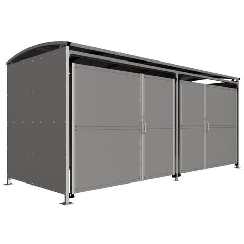 badby-MM2-galvanised-sheet-clad-doors-sided-bike-shelter-mesh-doors-clear-roof-outdoor-bicycle-cycle-secure-steel-commercial-weatherproof-durable-enclosure-schools-university-college-flanged-base-plates-bolt-down-galvanised