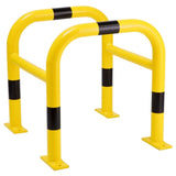 traffic-line-column-protectors-galvanised-steel-hot-dipped-powder-coated-industrial-metal-yellow-black-exposed-pipework-traffic-high-visibility-bolt-down-warehouses-depots-street-posts-trees-factories-public-buildings-durable-impact-resistant