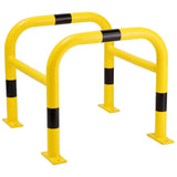 traffic-line-column-protectors-galvanised-steel-hot-dipped-powder-coated-industrial-metal-yellow-black-exposed-pipework-traffic-high-visibility-bolt-down-warehouses-depots-street-posts-trees-factories-public-buildings-durable-impact-resistant