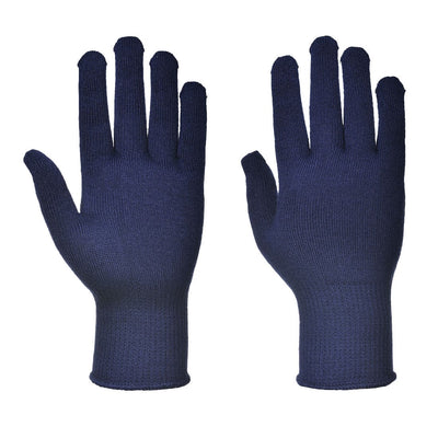 Portwest A115 navy thermal liner gloves - pair shown palm and back view