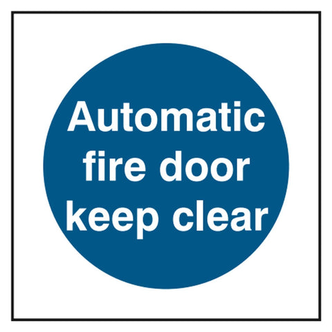 automatic-fire-door-keep-clear-sign-safety-extinguisher-signage-fire-evacuation-escape-hazard-identify-locate-instruct-alarm-prevention-regulations-compliance-gear-self-adhesive-rigid-PVC-foam-high-impact-polystyrene-photoluminescent-polycarbonate