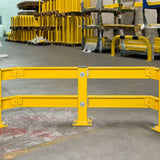 Black-bull-upright-post-low-level-impact-guard-rails-indoor-outdoor-use-powder-coated-hot-dip-galvanised-yellow-high-visibility-steel-protection-safety-warehouse-industrial-barrier-beam-factories-parking-workplace-forklift-crash-bollard-commercial-depots-factories-hazard