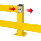 Black-bull-upright-post-low-level-impact-guard-rails-indoor-outdoor-use-powder-coated-hot-dip-galvanised-yellow-high-visibility-steel-protection-safety-warehouse-industrial-barrier-beam-factories-parking-workplace-forklift-crash-bollard-commercial-depots-factories-hazard