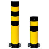 BLACK-BULL-FLEX-heavy-duty-top-grade-steel-bollard-galvanised-shock-absorbent-buffer-impact-resistent-powder-coated-yellow-black-industrial-durable-warehouses-factories-high-visibility-quality-TUV-tested-DGUV108007-surface-fix-bolt-down-concrete-in-ragged-concrete-filled