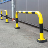 black-bull-flex-flexible-steel-protection-guards-1240mm-shock-absorption-yellow-black-hot-dip-galvanised-indoor-outdoor-powder-coated-industrial-warehouse-heavy-duty-metal-wall-corner-high-impact-safety-guards-bolt-down-surface-mount-high-visibility-durable-impact-protection-garages-forklift-commercial-retail-distribution