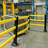 BLACK-BULL-FLEX-impact-protection-system-hybrid-steel-plastic-flexible-railing-system-shock-absorbant-high-visibility-black-yellow-hot-dip-galvanised-powder-coated-modular-indoor-outdoor-traffic-lanes-forklift-pedestrian-safety-industrial-factories-plant-machinery