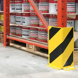 black-bull-right-angle-heavy-duty-pallet-racking-corner-protectors-forklift-damage-prevention-impact-resistant-building-doorway-protection-high-visibility-powder-coated-yellow-industrial-warehouse-safety-black-top-grade-steel-machine-guards-partitions-mezzanine-support-columns-racking-uprights-DIN-4844-Safety Guidelines