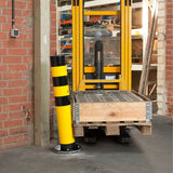 BLACK-BULL-FLEX-rotating-heavy-duty-top-grade-steel-bollard-galvanised-shock-absorbent-buffer-impact-resistent-powder-coated-yellow-black-industrial-durable-warehouses-factories-high-visibility-quality-surface-fix-bolt-down-concrete-in-ragged-shutter-protection