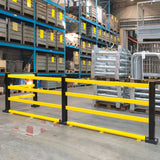 BLACK-BULL-FLEX-impact-protection-system-hybrid-steel-under-run-protection-bar-plastic-flexible-railing-system-shock-absorbant-high-visibility-black-yellow-hot-dip-galvanised-powder-coated-modular-indoor-outdoor-traffic-lanes-forklift-pedestrian-safety-industrial-factories-plant-machinery