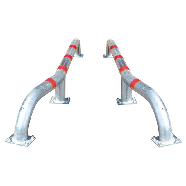 BLACK-BULL-HGV-wheel-guides-guards-hot-dip-galvanised-red-reflective-bands-twin-set-truck-parking-alignment-aids-chocking-commercial-van-vehicle-guidance-stopper-chock-loading-bay-curb-steel