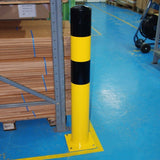 BLACK-BULL-heavy-duty-top-grade-steel-bollard-galvanised-powder-coated-yellow-black-industrial-durable-warehouses-factories-high-visibility-quality-TUV-tested-DGUV108007-surface-fix-bolt-down-concrete-in-ragged-concrete-filled