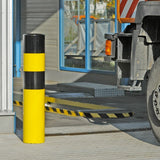 BLACK-BULL-heavy-duty-top-grade-steel-bollard-galvanised-powder-coated-yellow-black-industrial-durable-warehouses-factories-high-visibility-quality-TUV-tested-DGUV108007-surface-fix-bolt-down-concrete-in-ragged-concrete-filled