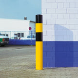 BLACK-BULL-heavy-duty-top-grade-steel-bollard-galvanised-powder-coated-yellow-black-industrial-durable-warehouses-factories-high-visibility-quality-TUV-tested-DGUV108007-surface-fix-bolt-down-concrete-in-ragged-concrete-filled