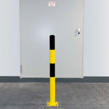 BLACK-BULL-heavy-duty-top-grade-steel-bollard-galvanised-powder-coated-yellow-black-industrial-durable-warehouses-factories-high-visibility-quality-TUV-tested-DGUV108007-surface-fix-bolt-down-concrete-in-ragged-concrete-filled