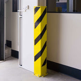 black-bull-right-angle-heavy-duty-pallet-racking-corner-protectors-forklift-damage-prevention-impact-resistant-building-doorway-protection-high-visibility-powder-coated-yellow-industrial-warehouse-safety-black-top-grade-steel-machine-guards-partitions-mezzanine-support-columns-racking-uprights-DIN-4844-Safety Guidelines