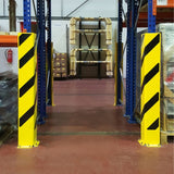 black-bull-right-angle-heavy-duty-pallet-racking-corner-protectors-forklift-damage-prevention-impact-resistant-building-doorway-protection-high-visibility-powder-coated-yellow-industrial-warehouse-safety-black-top-grade-steel-machine-guards-partitions-mezzanine-support-columns-racking-uprights-DIN-4844-Safety Guidelines