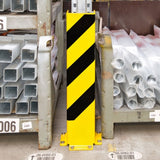 black-bull-U-profile-heavy-duty-pallet-racking-corner-protectors-forklift-damage-prevention-impact-resistant-building-doorway-protection-high-visibility-powder-coated-yellow-industrial-warehouse-safety-black-top-grade-steel-machine-guards-partitions-mezzanine-support-columns-racking-uprights-DIN-4844-Safety Guidelines