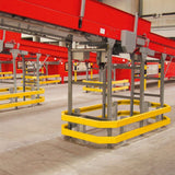 Black-bull-upright-post-low-level-impact-guard-rails-indoor-outdoor-use-powder-coated-hot-dip-galvanised-yellow-high-visibility-steel-protection-safety-warehouse-industrial-barrier-beam-factories-parking-workplace-forklift-crash-bollard-commercial-depots-factories-hazard