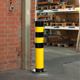 BLACK-BULL-FLEX-rotating-heavy-duty-top-grade-steel-bollard-galvanised-shock-absorbent-buffer-impact-resistent-powder-coated-yellow-black-industrial-durable-warehouses-factories-high-visibility-quality-surface-fix-bolt-down-concrete-in-ragged-shutter-protection