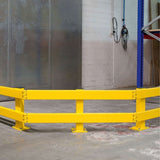 Black-bull-upright-post-low-level-impact-guard-rails-indoor-outdoor-use-powder-coated-hot-dip-galvanised-yellow-high-visibility-steel-protection-safety-warehouse-industrial-barrier-beam-factories-parking-workplace-forklift-crash-bollard-commercial-depots-factories-hazard