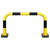 black-bull-flex-flexible-steel-protection-guards-640mm-shock-absorption-yellow-black-hot-dip-galvanised-indoor-outdoor-powder-coated-industrial-warehouse-heavy-duty-metal-wall-corner-high-impact-safety-guards-bolt-down-surface-mount-high-visibility-durable-impact-protection-garages-forklift-commercial-retail-distribution