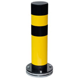 BLACK-BULL-FLEX-rotating-heavy-duty-top-grade-steel-bollard-galvanised-shock-absorbent-buffer-impact-resistent-powder-coated-yellow-black-industrial-durable-warehouses-factories-high-visibility-quality-surface-fix-bolt-down-concrete-in-ragged-shutter-protection