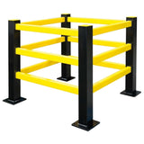 Black-bull-column-protection-hoops-hybrid-complete-set-steel-plastic-polypropylene-collision-damage-safety-industrial-warehouse-machinery-forklift-factories-flexible-shock-absorber-indoor-railing-protection-plant