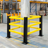 Black-bull-column-protection-hoops-hybrid-complete-set-steel-plastic-polypropylene-collision-damage-safety-industrial-warehouse-machinery-forklift-factories-flexible-shock-absorber-indoor-railing-protection-plant