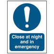 close-at-night-and-in-emergency-sign-safety-extinguisher-signage-fire-evacuation-escape-hazard-identify-locate-instruct-alarm-prevention-regulations-compliance-gear-self-adhesive-rigid-PVC-foam-high-impact-polystyrene-photoluminescent-polycarbonate