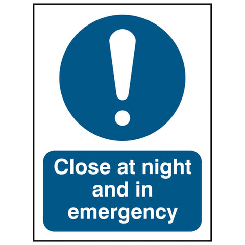 close-at-night-and-in-emergency-sign-safety-extinguisher-signage-fire-evacuation-escape-hazard-identify-locate-instruct-alarm-prevention-regulations-compliance-gear-self-adhesive-rigid-PVC-foam-high-impact-polystyrene-photoluminescent-polycarbonate