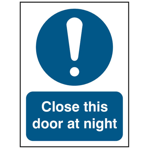 close-this-door-at-night-sign-safety-extinguisher-signage-fire-evacuation-escape-hazard-identify-locate-instruct-alarm-prevention-regulations-compliance-gear-self-adhesive-rigid-PVC-foam-high-impact-polystyrene-photoluminescent-polycarbonate