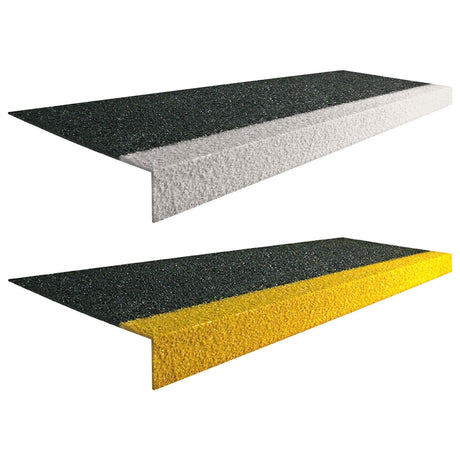 COBAgrip-stair-tread-non-slip-silicon-carbide-surface-stairs-protectors-GRP-fire-tested-steps-indoor-outdoor-anti-slip-resistant-covers-staircase-fiberglass-durable-high-traction-industrial-school-universities-warehouse-hospitals-stairway-yellow-black-white