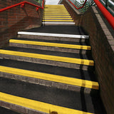 COBAgrip-stair-tread-non-slip-silicon-carbide-surface-stairs-protectors-GRP-fire-tested-steps-indoor-outdoor-anti-slip-resistant-covers-staircase-fiberglass-durable-high-traction-industrial-school-universities-warehouse-hospitals-stairway-yellow-black-white