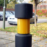 DDA100-DDA-compliant-plastic-bollards-BS83002001-retail-parks-accessible-disability-friendly-visually-impaired-traffic-bollard-durable-high-visibility-contrasting-reflective-colour-sleeve-galvanised-steel-car-parks-shopping-centres-MDPE-recyclable