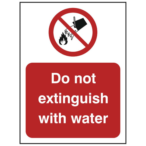 do-not-extinguish-with-water-safety-extinguisher-signage-fire-evacuation-escape-hazard-identify-locate-instruct-alarm-prevention-regulations-compliance-gear-self-adhesive-rigid-PVC-foam-high-impact-polystyrene-photoluminescent-polycarbonate