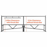 double-fixed-height-restrictor-with-swing-gate-overhead-galvanised-powder-coated-custom-colour-low-clearance-vehicle-gates-access-control-toll-booths-car-parks-enforcement-HGV-warning-industrial-commercial-sites-warehouses-theme-parks-residential-shopping-centres-stadium-parking