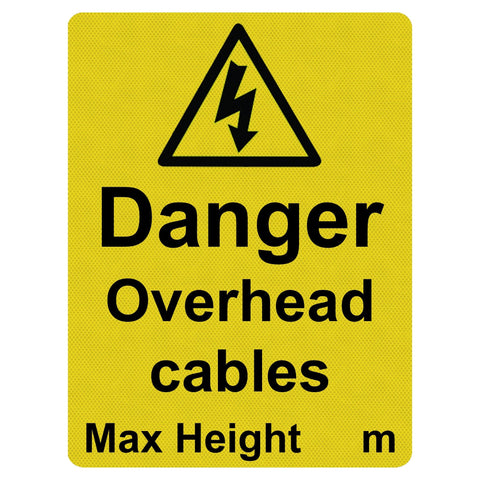 Danger-Overhead-Cables-Caution, danger, high voltage, height restriction, electrical hazard, overhead cables, safety sign, warning sign, GS6, clearance, construction safety.Height-Limit