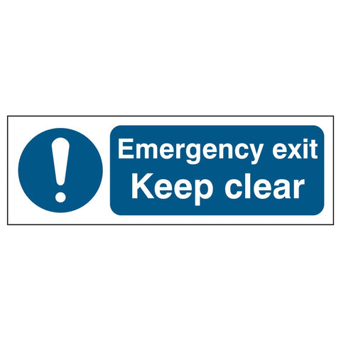 emergency-exit-keep-clear-door-sign-safety-extinguisher-signage-fire-evacuation-escape-hazard-identify-locate-instruct-alarm-prevention-regulations-compliance-gear-self-adhesive-rigid-PVC-foam-high-impact-polystyrene-photoluminescent-polycarbonate